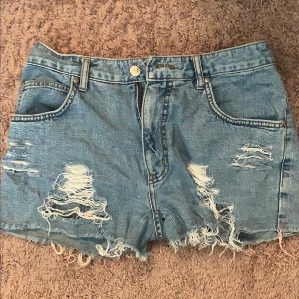 High rise light wash jean shorts